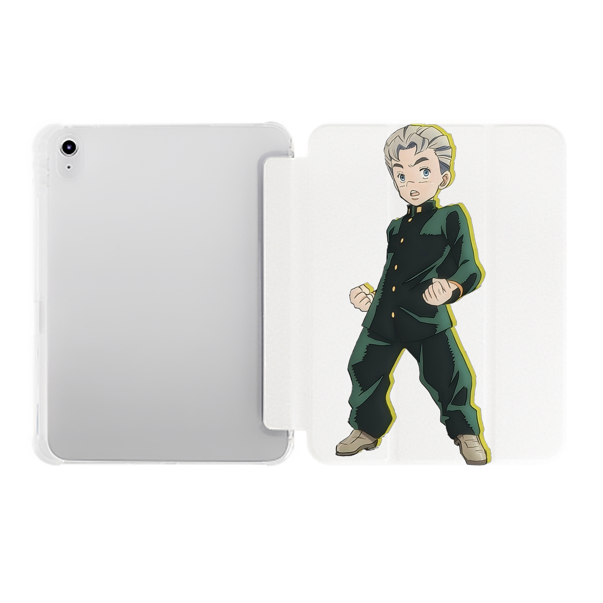 （画像用） ジョジョの奇妙な冒険 広瀨康一 JoJo's Bizarre Adventure Hirose Koichi IPad ケース ペン収納付き 三つ折りスタンド PUレザー×シリコン 対応機種9.5/10.5/10.9インチ